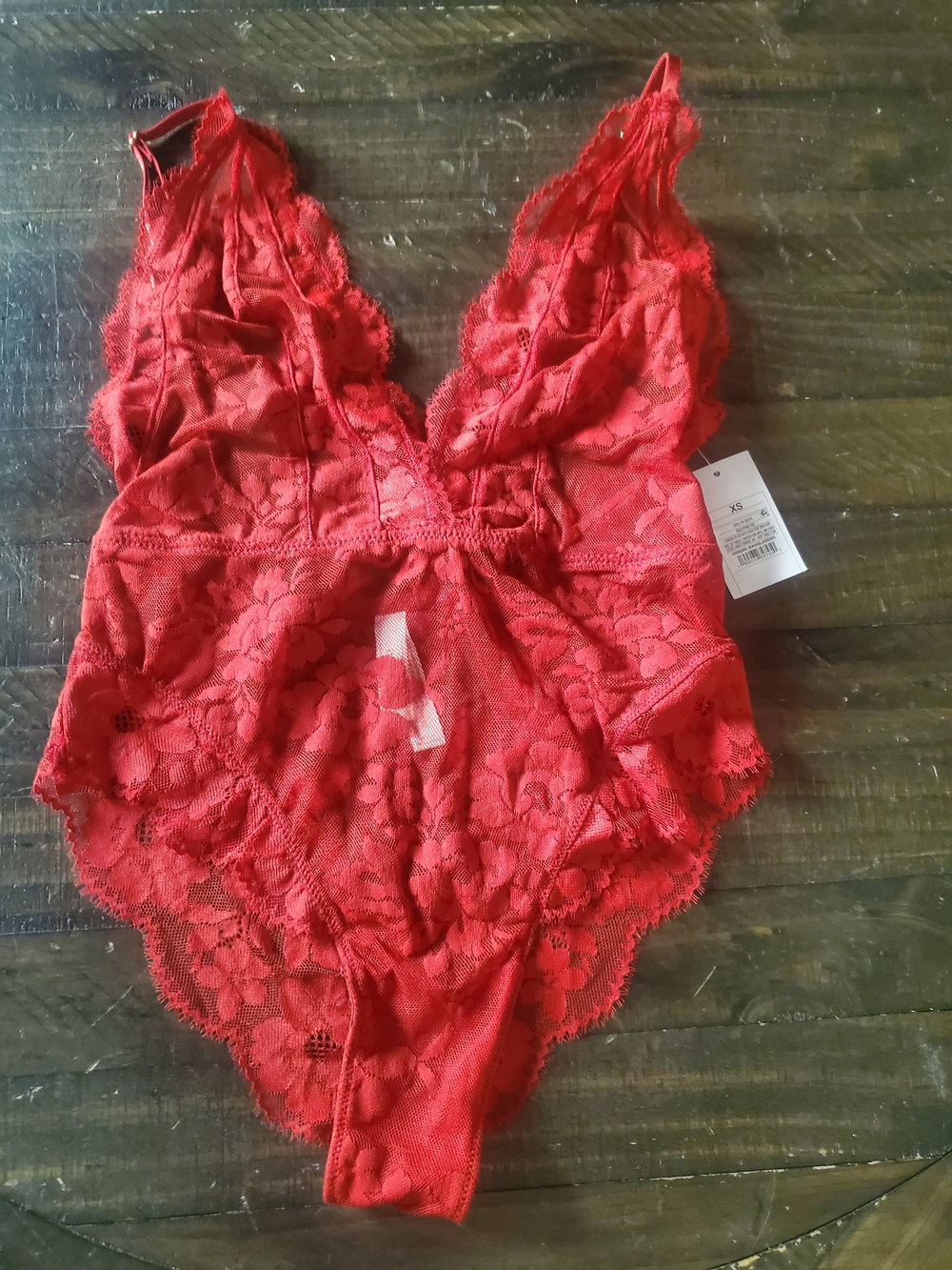 Auden Red Floral Lace Plunge Bodysuit